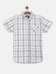 Baus Boys Cotton Check Shirt for 11 - 12 Years White