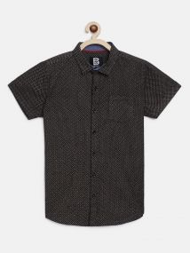 Baus Boys Cotton Printed Shirt for 11 - 12 Years Black
