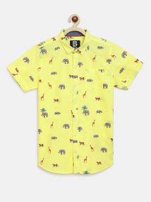 Baus Boys Cotton animal printed Shirt for 9 - 10 Years Yellow