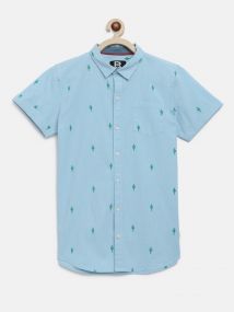 Baus Boys Cotton Cactus Printed Shirt for 11 - 12 Years Blue