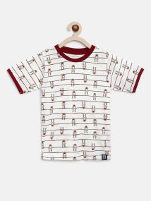 Baus Boys Cotton Reindeer Printed Tshirt for 5 - 6 Years White