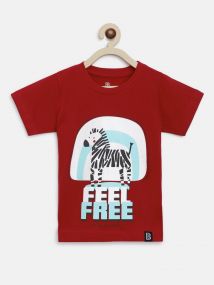 Baus Boys Cotton Zebra Printed Tshirt for 11 - 12 Years Red