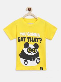 Baus Boys Cotton Panda Printed Tshirt for 5 - 6 Years Yellow