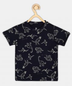 Baus Boys Cotton Dino Print Tshirt for 5 - 6 Years Black