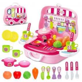 Toyshine Plastic DIY Luxury Kitchen Set with Briefcase and Accessories for Kids (Pink)