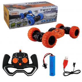 SEEDO Remote Control Rechargeable Twisting Stunt Car 1:16 Scale 360 Degree Double Sided Rotation 2.4 GHz All Terrain RC Vehicle Toy with Multi-Line Technology for Kids 8+ Years (Pack of 1,Orange)