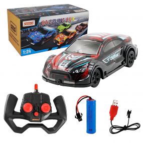 SEEDO Scale 1:24 Dazzling Car Red/Black with 4-Way Remote Control, Neon Lights and Crash Proof Non-Toxic ABS Body