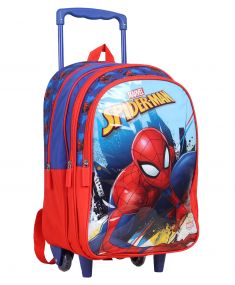 Spiderman Blue and Red Trolley Bag 16 inch Water Repellent for Kids 5-8 Years