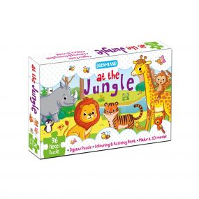 At the Jungle Jigsaw Puzzle for Kids – 96 Pcs | With Colouring & Activity Book and 3D Model-Age 2 to 5 years