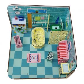 Webby DIY Wooden Paint Your Bathroom Dollhouse with Pre-Assembled Furniture for Kids 6+ Years