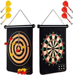 Toyshine Magnetic Power with Double Faced Portable and Foldable Dart Game with 6 Colourful Non Pointed Darts for Kids , Multicolour, 17-Inch (SSTP)