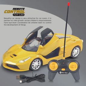 NHR Remote Control Car with Back Front Light, Open able Door, Remote and USB Cable for Kids (Yellow)