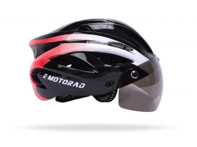 EMotorad Slipstream Red and Black Adjustable Cycle Helmet | One Size Fits All | Rear LED Safety Light | Sweatproof Liners | Tough & Lightweight