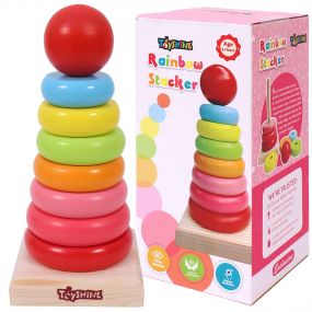 Toyshine Montessori Wooden Stacking Toy with Colorful Rings - Solid Wood Rainbow Sorting and Stacking Educational Developmental Toy - Wooden Toys for 2 to 4 Years Old