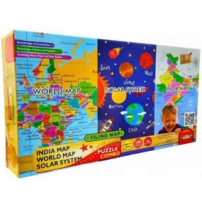 MUREN 3 in 1 Combo India Map, World Map & Solar System Play & Learn Jigsaw Puzzles Indoor & Outdoor Board Game Multicolor - 108 Pieces