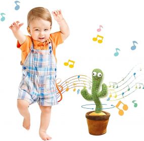 MUREN USB Rechargeable Dancing Cactus Toy Soft Plush Talking, Wriggle & Singing, Recording, Funny Educational Learning Toy for Babies Toddlers Children - Green