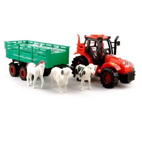 MUREN Plastic Tractor Trolley Toy With Three Animals Agriculture Pull & Push Vehicle for Pretend Fun Play - Multicolor