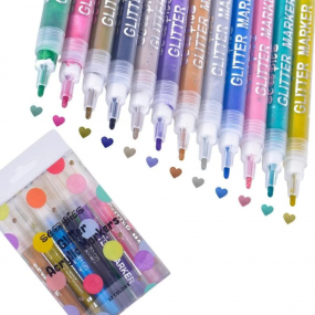 Scoobies Glitter Acrylic Markers | Pack of 12 Shades | Smooth Dual-Tip Permanent Markers | Multi-Surface Compatible | Shimmery Glossy Finish | Mess-Free Craft for Kids 3+ Years