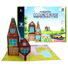 Scoobies Magnetic Tiles & House Stickers | 3D Magnetic Tile Set | Includes Self-Adhesive Magnetic Stickers | With Design Card | 35 Piece Set | DIY Stacking, Constructing & Modeling PlaySet for Kids 3+ Years
