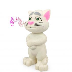 NHR Intelligent Talking Tom Cat, Speaking Robot Cat Repeats What You Say, Touch Recording Rhymes and Songs, Musical Cat Toy for Kids (3+ Years, White)