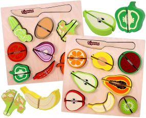 Toyshine Wooden Cutting Play Fruit and Vegetable for Kids Toddlers Peg Puzzles Cutting Fruits and Vegies Set Kitchen Toys Preschool Educational Learning Toys for Girls Boys Gift- Fruits n Vegetable