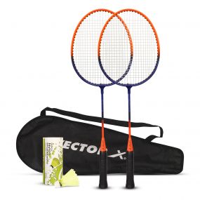 Vector X VXB-580 Badminton Racquet Set of 2 with Full Badminton Cover and Pack of 3 Shuttle Cocks (Orange)