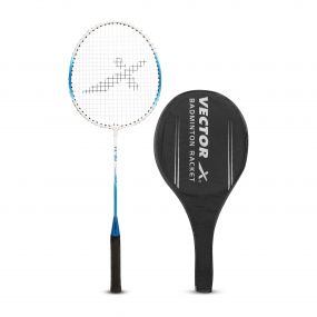Vector X VXB-80 Aluminum Head Steel Shaft Light Weight Badminton Racquets with Half Cover (1 Pc Racquet, Blue)
