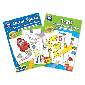 Orchard Toys Set of 2: Outer Space and 1-20 Sticker Colouring Books for Kids 3+ Years