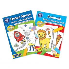Orchard Toys Set of 2: Outer Space and Animals Sticker Colouring Books for Kids 3+ Years
