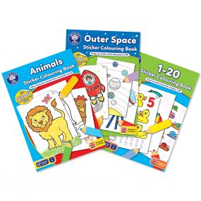 Orchard Toys Set of 3: Outer Space, Animals and 1-20 Sticker Colouring Books for Kids 3+ Years