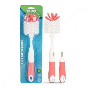 Baybee 2 in 1 Bottle & Nipple Cleaning Brush with Easy Grip 360° Rotating Long Handle Milk Bottle Cleaner Brush - Pink