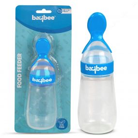 Baybee Squeezy Silicone Food Feeder Bottle with Spoon, BPA Free, Baby Feeder Fruit, Rice Cereals Puree Feeding Bottle 90 ML - Blue