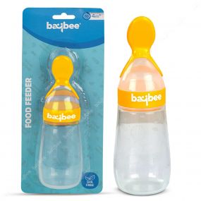 Baybee Squeezy Silicone Food Feeder Bottle with Spoon, BPA Free, Baby Feeder Fruit, Rice Cereals Puree Feeding Bottle 90 ML - Yellow