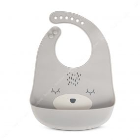 Baybee Waterproof Silicone Bibs for Baby with 6 Point Adjustable Button Closure & Crumb Catcher - Grey