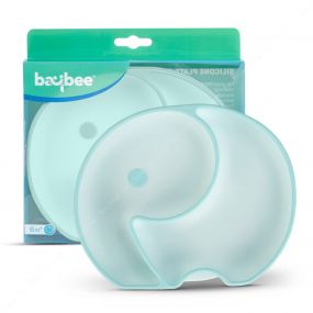 Baybee Elephant Silicone Suction Plate for Kids Baby - Baby Compartmented Plates for Kids - Green