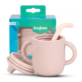 Baybee Silicone Baby Spout Sippy Cup with Soft Silicone Straw & Handles 120 ML - Pink