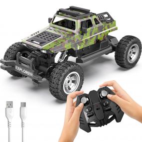 Mirana 4WD Remote Explorer C-Type USB Rechargeable RC Car | Off Road Rock Crawler Monster Truck ATV 4x4 Wheel Drive High Speed with Proportional Racing Car Gift for Boys Girls Kids (Military Camo)