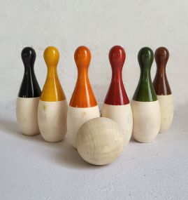 Gulab Tribe Handcrafted Wooden Big Bowling Set