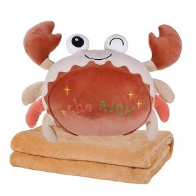 MUREN 2 in 1 Cartoon Crab Shape Fleece Fabric Soft Plush Toy with A/C Comforter Blanket Inside for Kids/Toddlers Baby Sleeping Time - Brown