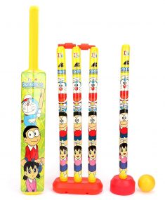 MUREN Plastic Cricket Set for Kids 2 Years & Above- Four Wicket, Ball & bat Playing Set-Doremon