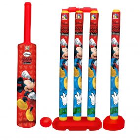 MUREN Plastic Cricket Set for Kids 2 Years & Above- Four Wicket, Ball & bat Playing Set-Mickey Mouse