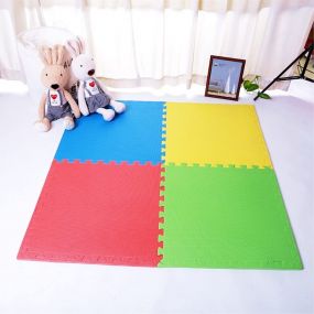 MUREN Interlocking Floor Mat for Kids EVA-Foam Non-Toxic Play Mat for Children Playmat 10 mm Thickness Set of 4 Tiles - 120 x 120 cm-Multicolor