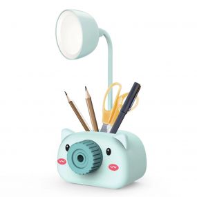 MUREN LED USB Rechargeable Table Desk Lamp Cute Cartoon Pen Holder with Pencil Sharpener Eye-Caring Night Light Phone Stand for Office Home School Students Study Reading Multifunctional