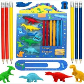 MUREN Dinosaur 13 in 1 Pencil Eraser Ruler Sets Stationery Kit, School Kit, Essentials Supplies Kit for Girls Boys and Student, Good Gift for Children-Multicolor
