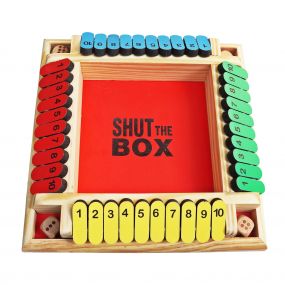 MUREN Wooden Shut The Box Board With 4 Dice Classic Game Interactive Digital Numbers Four-Sided Flop Maths Learning Educational Toy - Multicolor