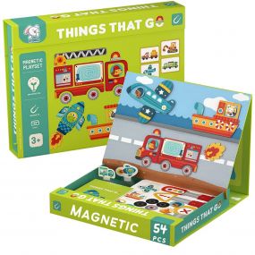 Storio Magnetic Box Series - Things That Go Vehicles Puzzles Toys With Reference Cards and Magnetic Board and Marker To Draw & Play Educational Toy for Kids 2 3 4 Years Boys Girls Montessori Gift Fun & Play for Baby (54 Magnet Pcs)