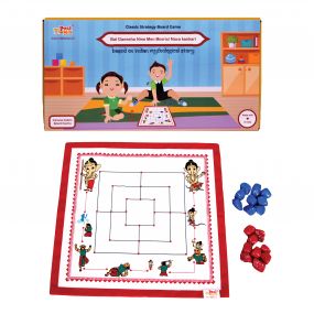 Desi Toys Bal Ganesha Nine Men's Morris / Mills Game / Navakankari | Canvas Fabric Board | Indian Mythological Themed | 15"x15" Play Mat | Family Games for Adults & Kids