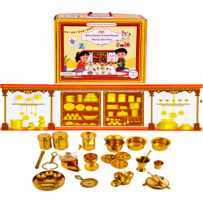 Desi Toys Brass Miniature Kitchen Set | Pretend Playset | Cooking Set Collectible |  Bhatukali | Metal Toy | For 15 Years & Up