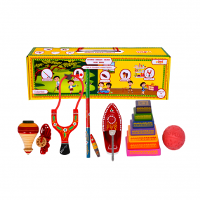 Desi Toys Khel Pack of 5 | Gilli Danda + Spinning Top + Putt Putt Nav + Lagori + Gulel Slingshot | Classic & Nostalgic Indian Games | Fun & Learning | Outdoor & Indoor Games