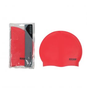 Viva Unisex Silicone Swimming Cap with Zip Pouch (Red)- Age 8+